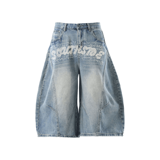 SouthSide light Blue (Wide-Leg Curved Blade Denim Shorts)