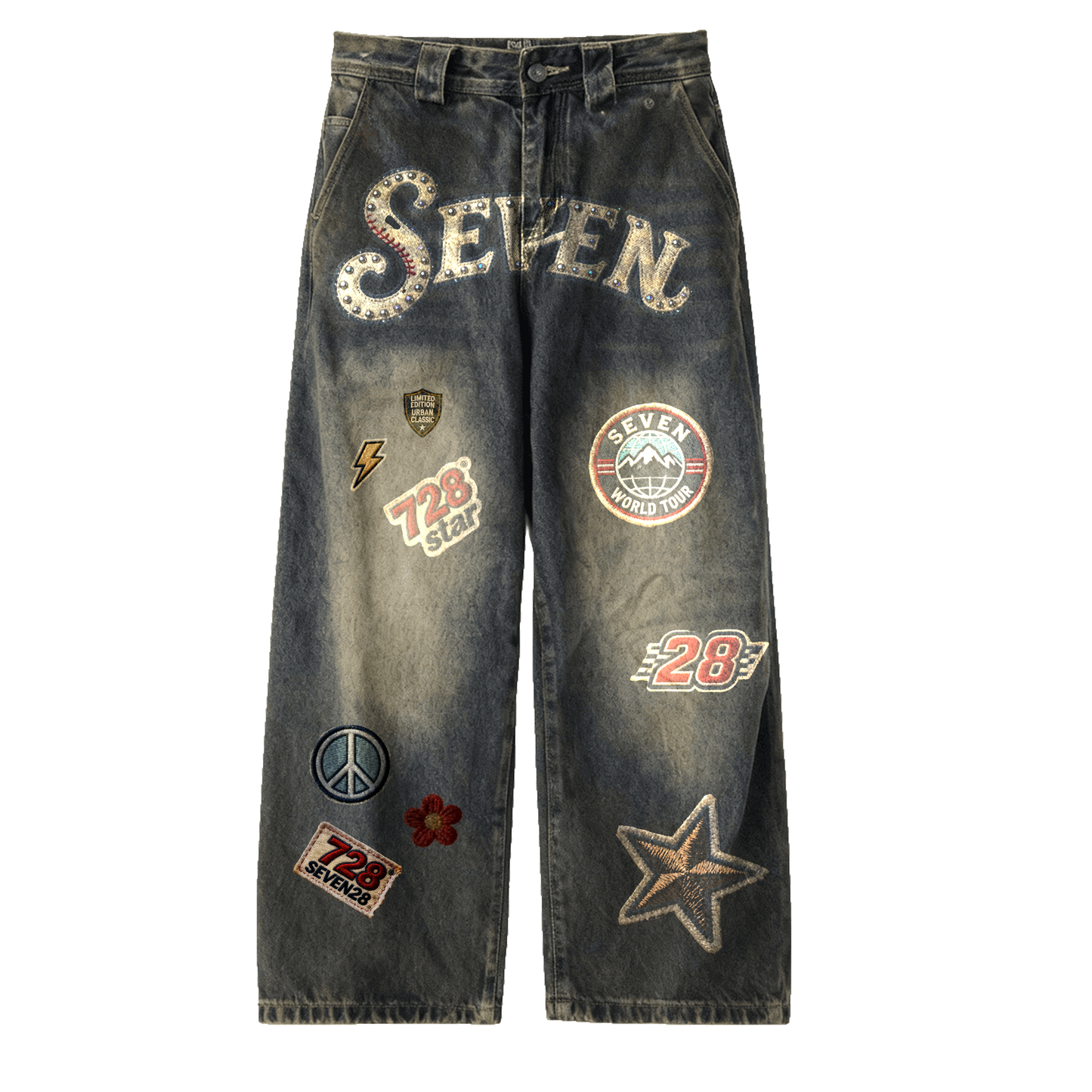 Seven Worldwide - Blue Straight-Leg Washed Jeans