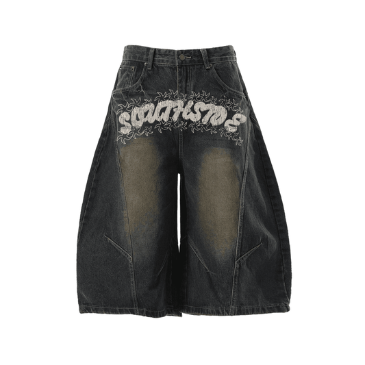 SouthSide light Blue (Wide-Leg Curved Blade Denim Shorts)