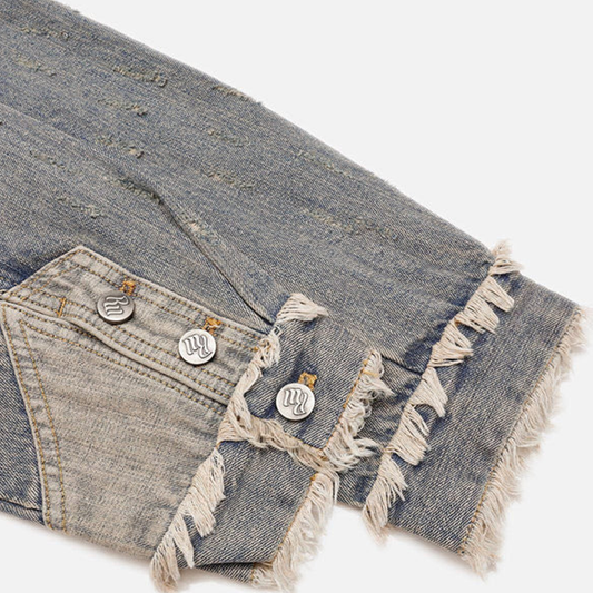 (728) Washed Distressed Fuzzy Denim Hoodie