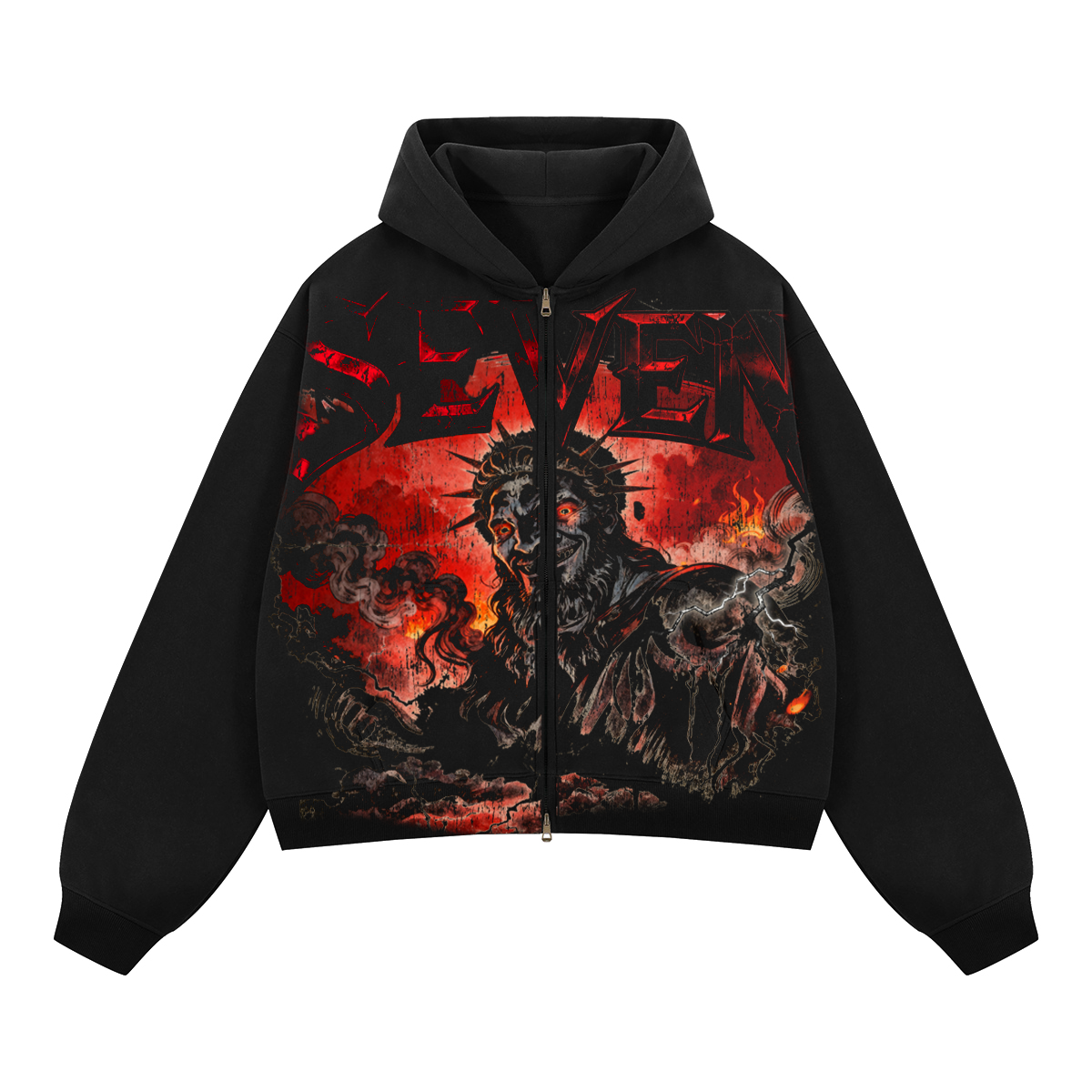 Evil Liberty - ( Boxy Cropped Fleece Zip-up Hoodie