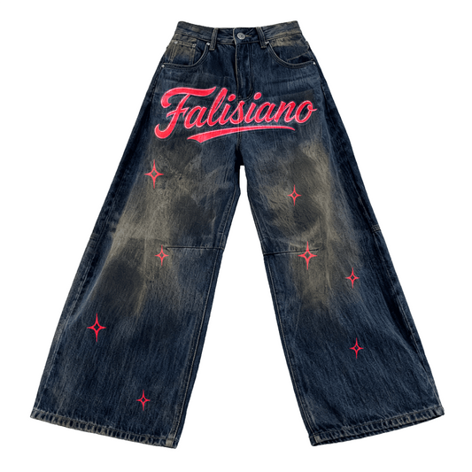 Falisiano - Christmas red Wide-leg Curved Blade blue Jeans