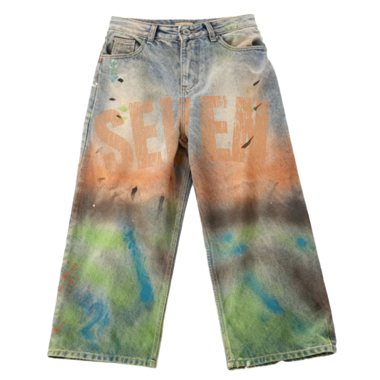 Seven Denim - ( Vintage Washed Distressed Paint-Splatter Denim Jeans